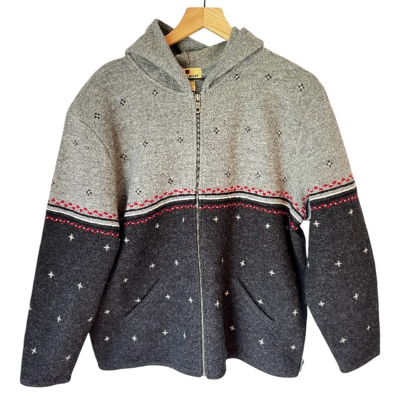 Woolrich Onyx Heather Embroidered Full Zip Nordic Hooded Wool Sweater Size XL - Picture 1 of 6